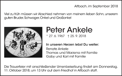 Peter Ankele Traueranzeige